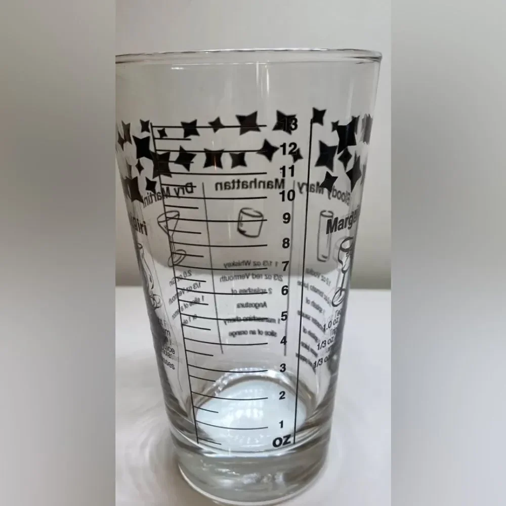 VINTAGE Federal Cocktail Drink Recipe Glass with 5 Recipes Black Print - 6” tall